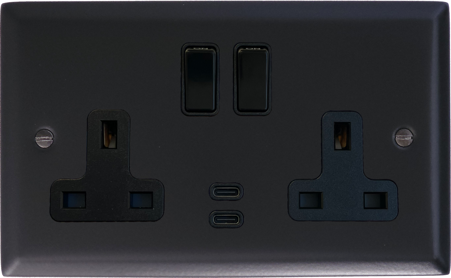 Spectrum  Flat Black   2 Gang Socket with USBC