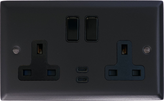 Spectrum  Flat Black   2 Gang Socket with USBC