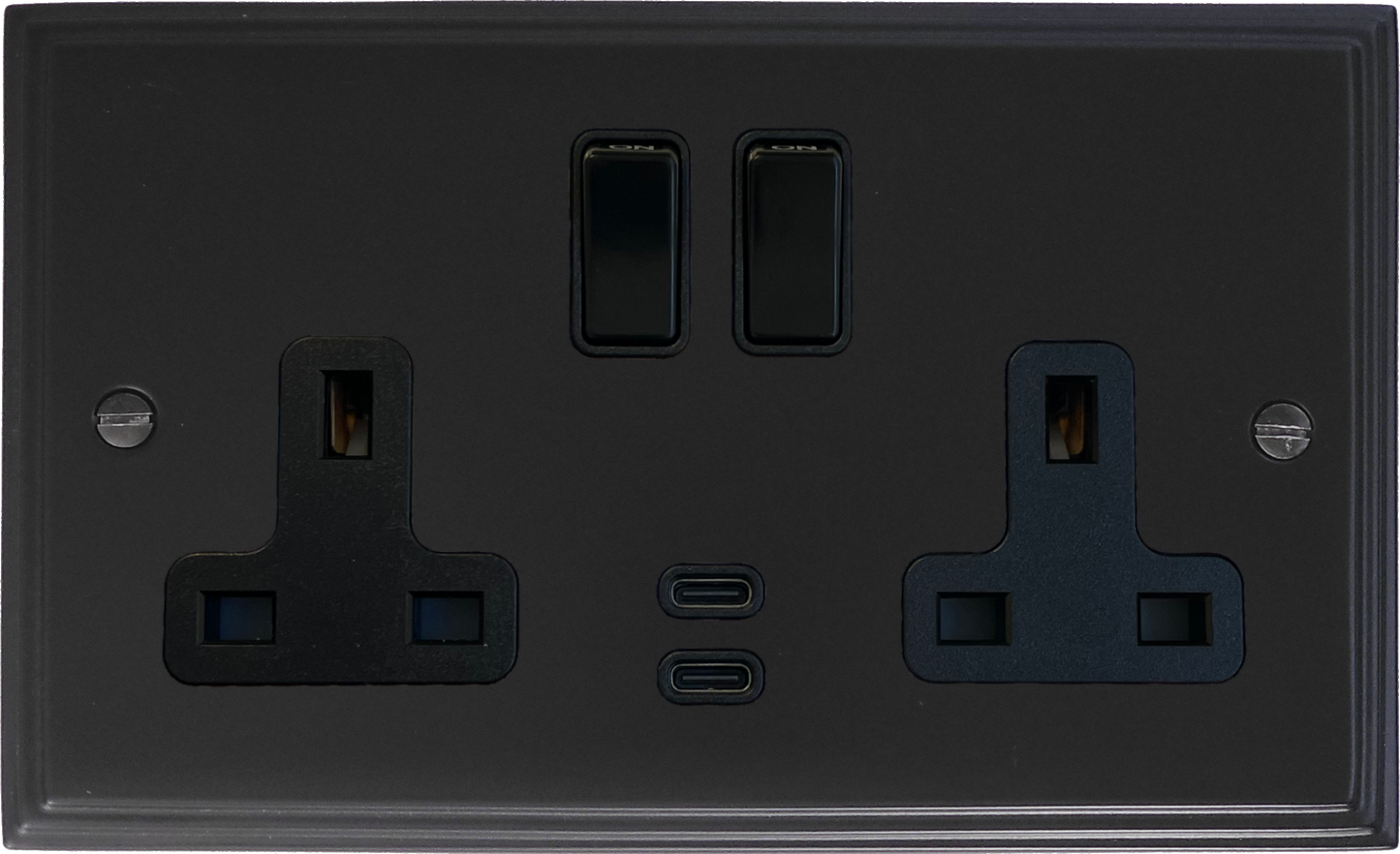 Victorian  Flat Black  2 Gang Socket with USBC