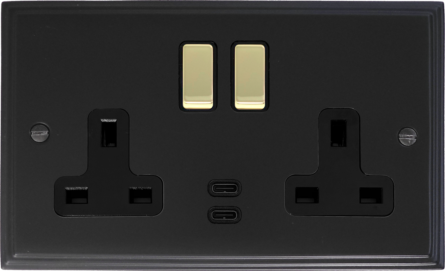Victorian Flat Black 2 Gang Socket C/W USBC Ports