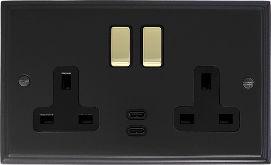 Victorian Flat Black 2 Gang Socket C/W USBC Ports