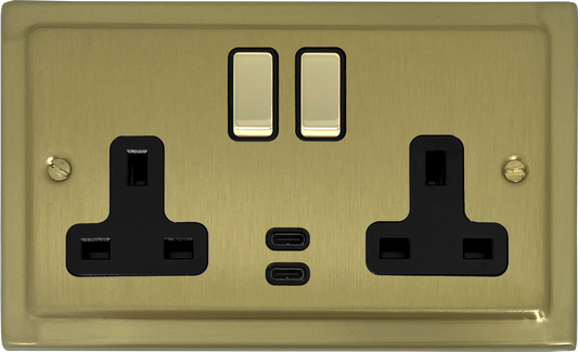 Victorian Satin Brass 2 Gang Socket C/W USBC Ports
